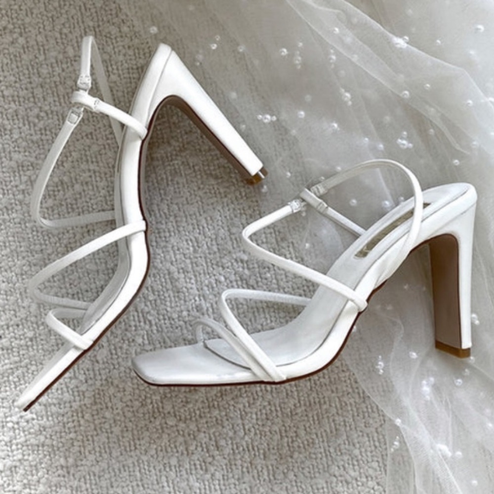 billini georgette white strappy block high heels sandals shoes size 8 new